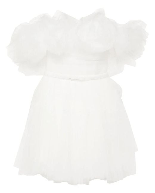 Ana Radu White Floral-Appliqué Tulle Mini Dress
