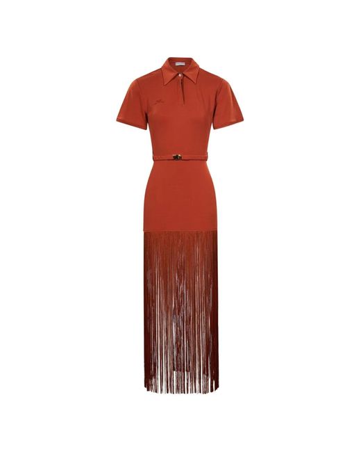 ROWEN ROSE Red Fringed Belted Maxi Dress