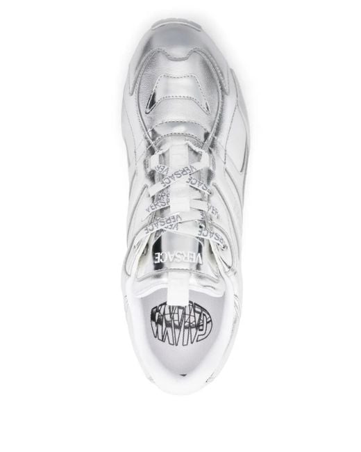 Versace White Metallic-Effect Logo-Print Sneakers for men