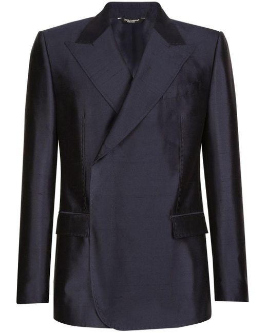 Dolce & Gabbana Doppelreihiges Jackett aus Seide in Blue für Herren