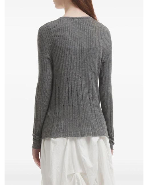 B+ AB Gray Distressed-Effect Ribbed-Knit Cardigan