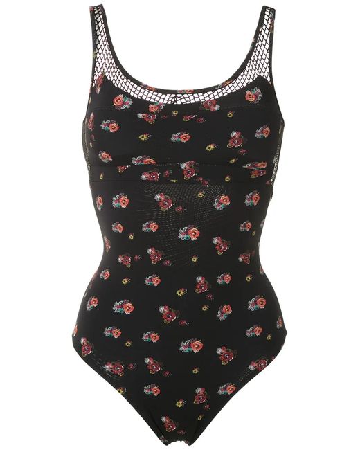 Amir Slama Black Floral Mesh Panels Swimsuit