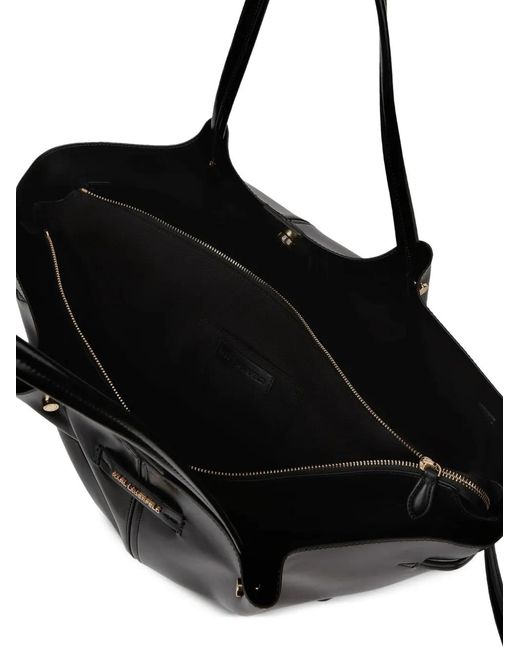 Karl Lagerfeld Black Medium K/Pierced Shiny Tote Bag