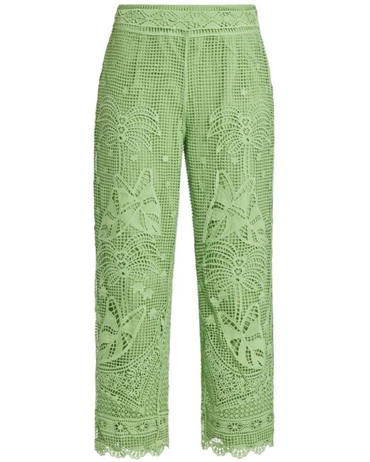 Farm Rio Green Guipire Embroidered Trousers