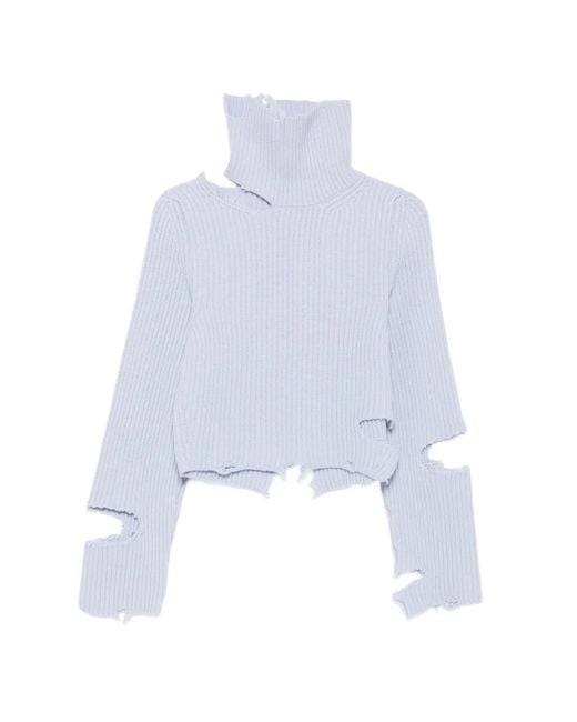 Haikure White Distressed Ribbed-Knit Sweater