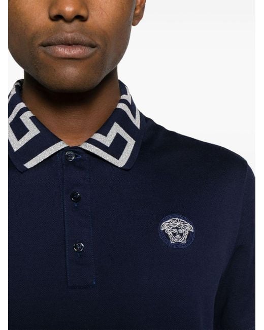 Versace Polo -Hemd mit Greca -Kragen in Blue für Herren