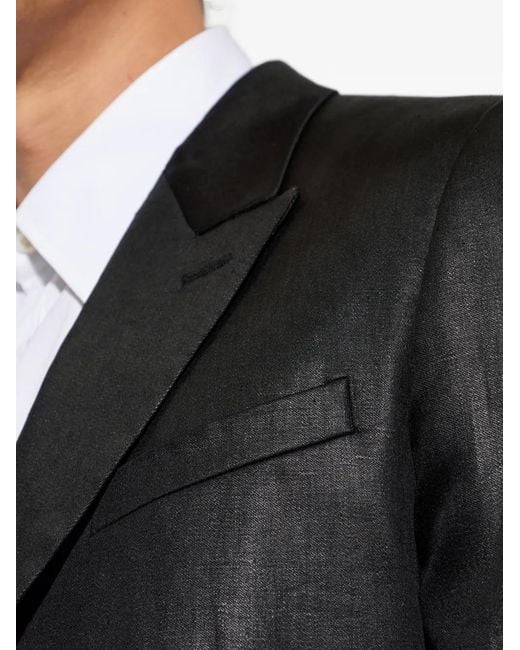 McQueen Black Linen Double-Vent Blazer for men
