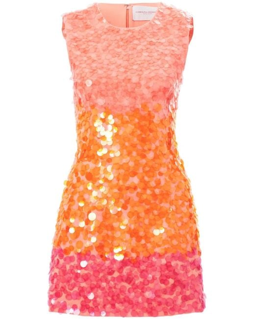 Abito Corto Con Paillettes di Carolina Herrera in Orange