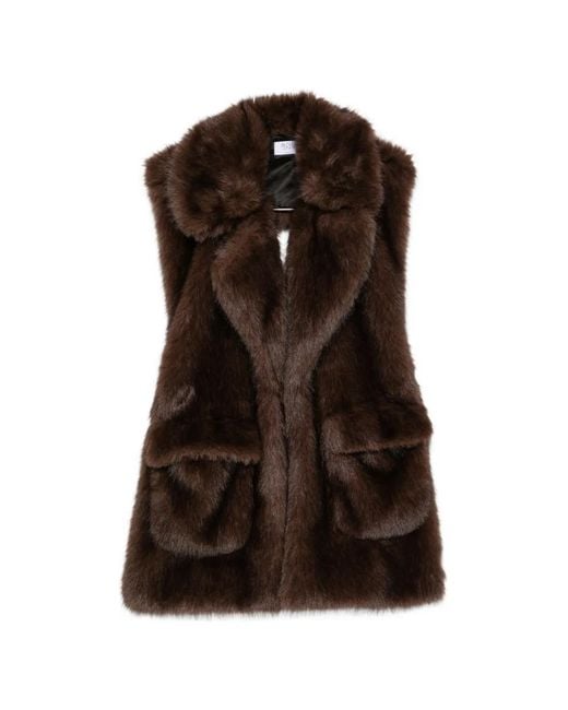 LE SULLY STUDIO Brown Faux-Fur-Panelled Longline Jacket