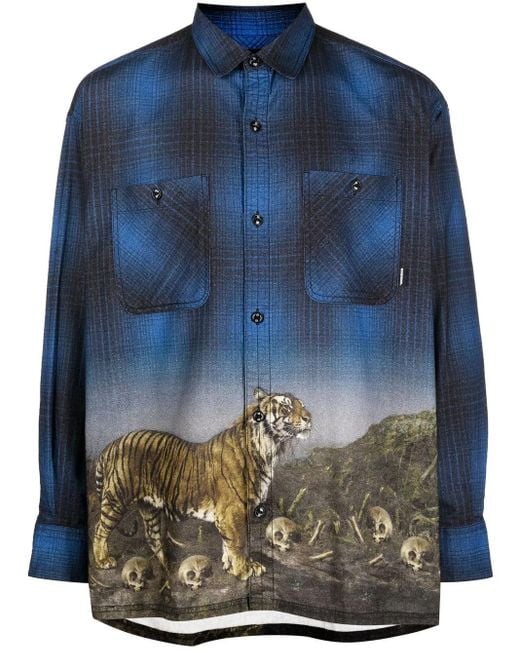 Neighborhood Blue Tiger-Print Visual-Effect Shirt for men