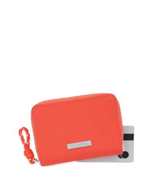 Karl Lagerfeld Red Logo-Plaque Zip-Around Wallet