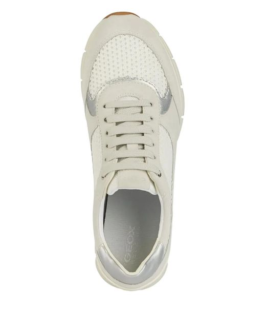 Geox White Sukie Mesh-Panel Suede Sneakers