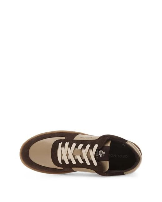 Groundies Brown Hamptons Panelled Leather Sneakers