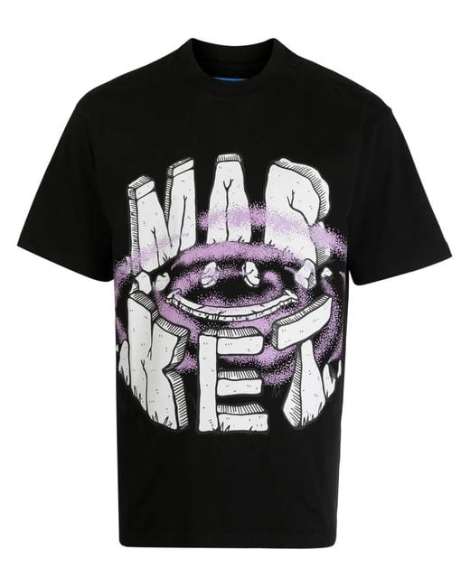 Market Black Smiley Portal Cotton T-Shirt for men
