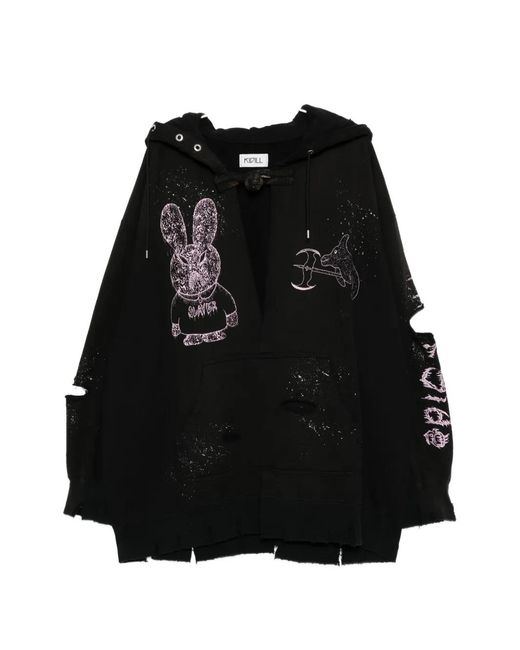 Kidill Black Distressed Graphic-Print Hoodie for men