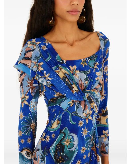 Farm Rio Blue Twisted Print Dress