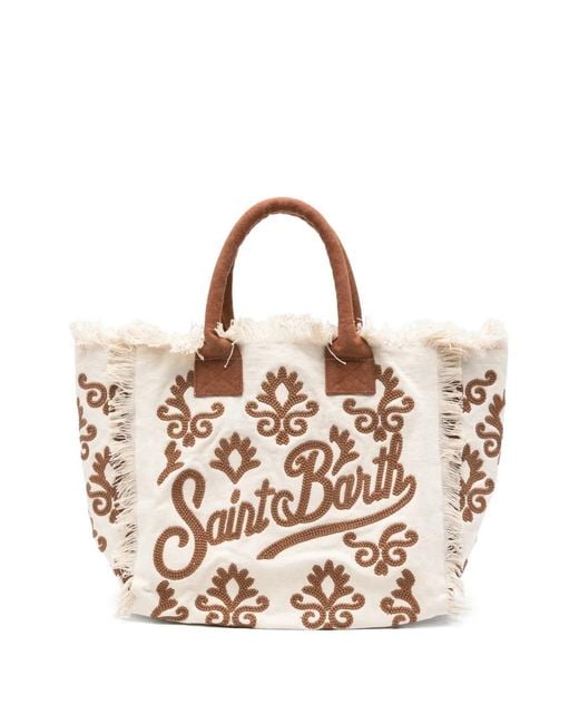 Mc2 Saint Barth Natural Vanity Rug Embroidered Fringed Tote Bag