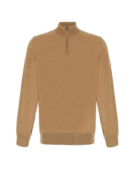 Boss Natural Quarter-Zip Wool Sweater for men