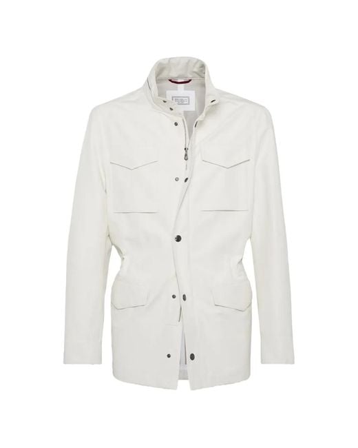 Brunello Cucinelli White Four-Pockets Field Jacket for men