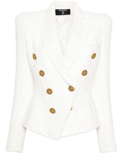 Balmain White Jolie Madame Tweed-Blazer