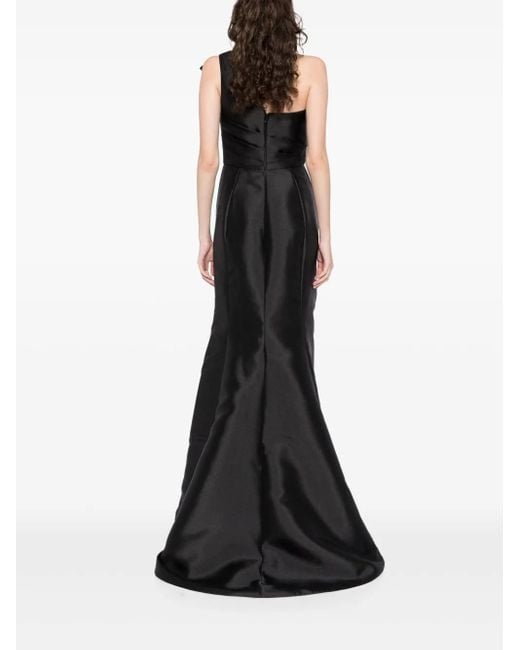 Amsale Black Mikado Draped Bodice Gown