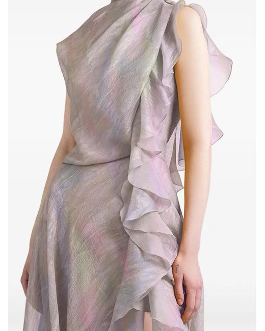 Gemy Maalouf Purple Ruffled Side-Slit Dress