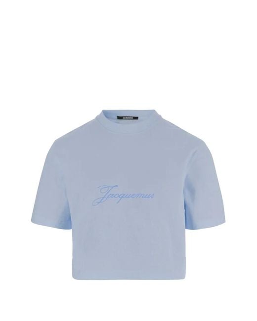 Jacquemus Blue Cropped T-Shirt With Embroidered Logo