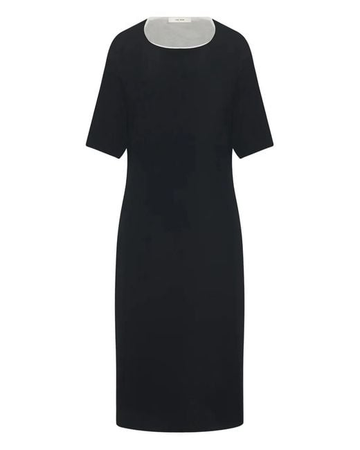 The Row Black Short-Sleeved Shift Dress