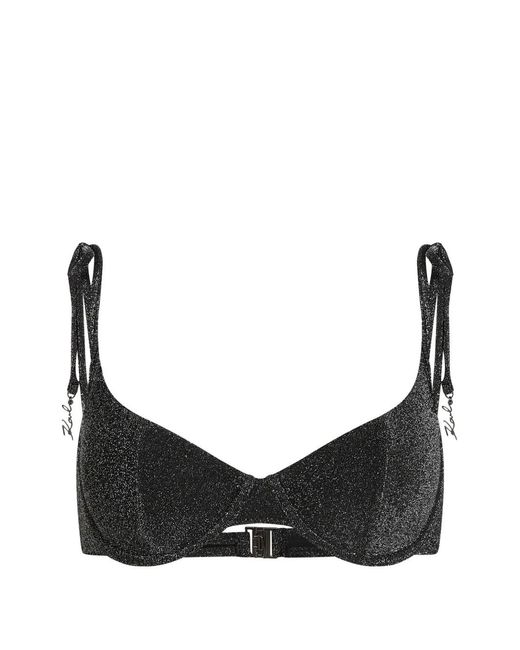 Karl Lagerfeld Black Signature Lurex Underwire Bikini Top