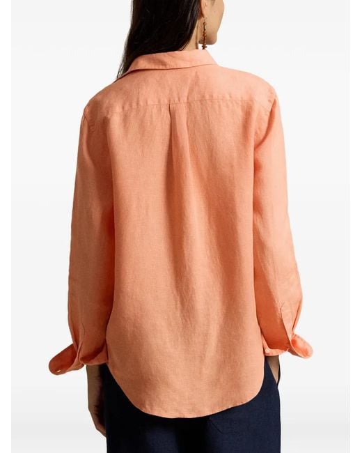 Polo Ralph Lauren Orange Logo-Embroidered Linen Shirt