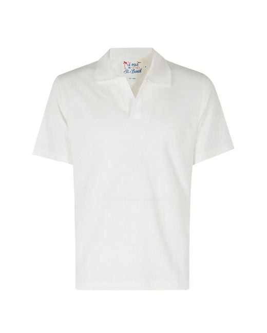 Mc2 Saint Barth White Fraser V-Neck Collared T-Shirt for men