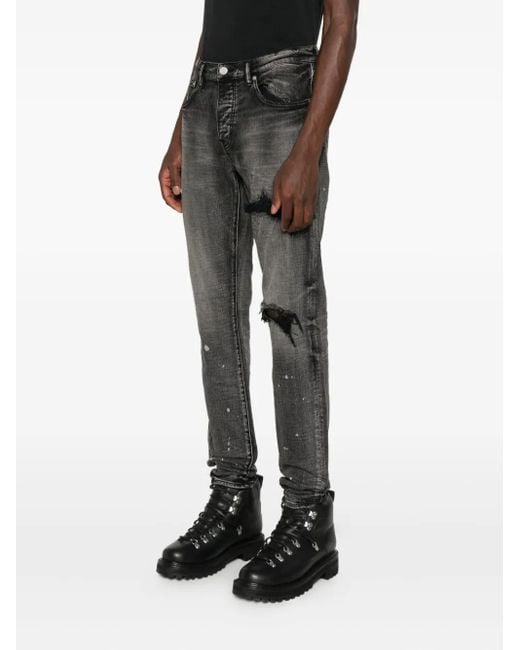Purple Brand Gray Plaid-Patch Jeans for men
