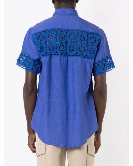 Amir Slama Blue Crochet-Panel Short-Sleeved Shirt for men