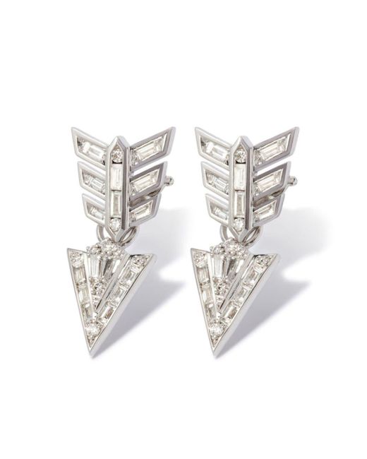 Annoushka 18kt White Gold Deco Feather Arrow Diamond Drop Earrings