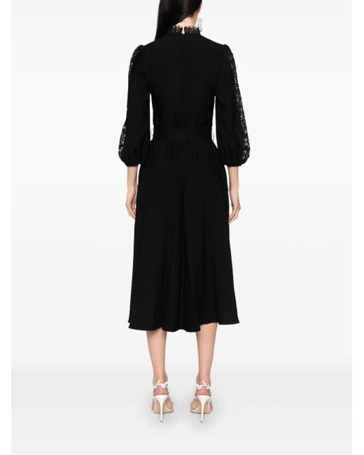 Vestido midi con detalles de encaje Nissa de color Black