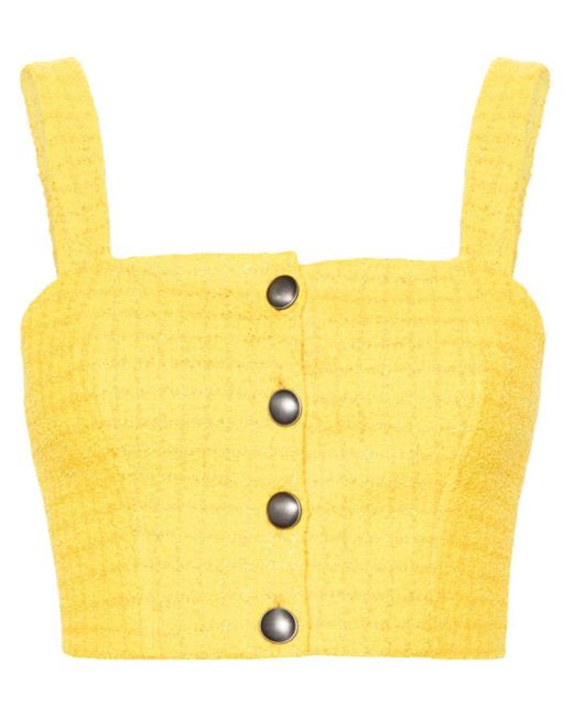 Alessandra Rich Yellow Kariertes Cropped-Top aus Tweed