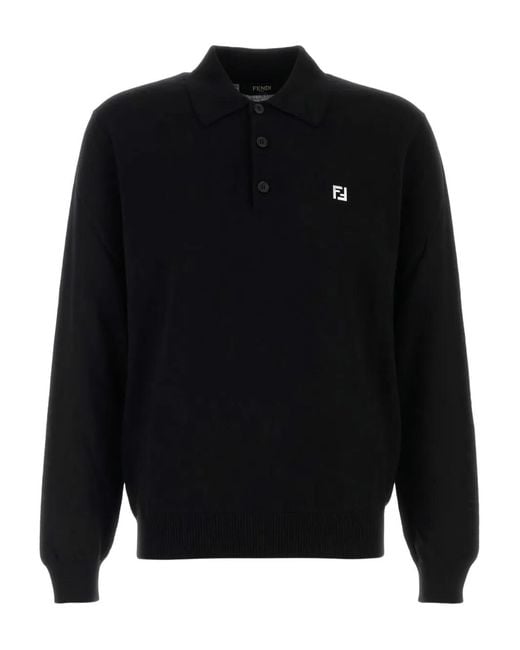 Fendi Black Virgin Wool Polo Shirt for men