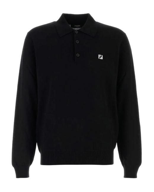 Fendi Black Virgin Wool Polo Shirt for men