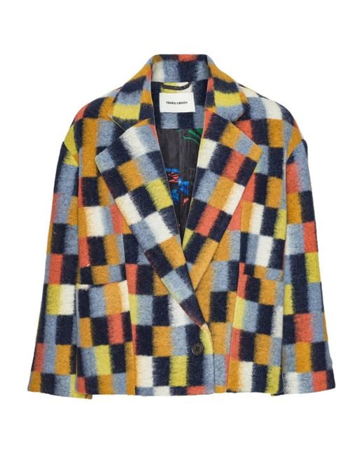 Henrik Vibskov Blue Brushed Square-Pattern Jacket