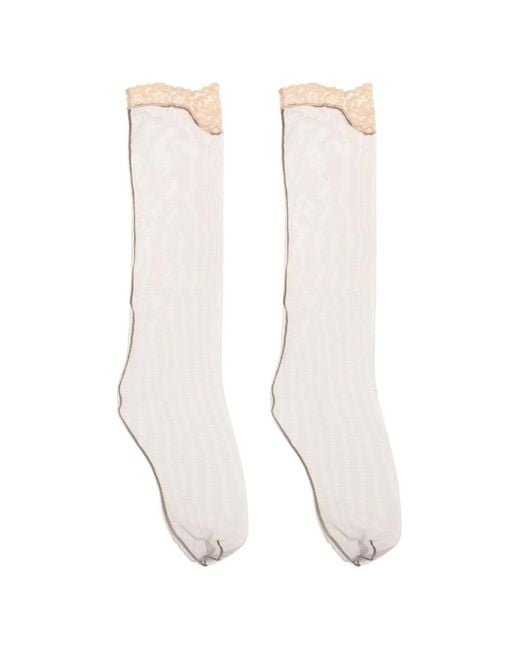 Valentino Garavani White Lace-Trim Mesh Socks