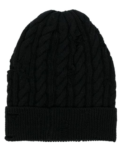 Roberto Cavalli Black Distressed-Effect Beanie for men