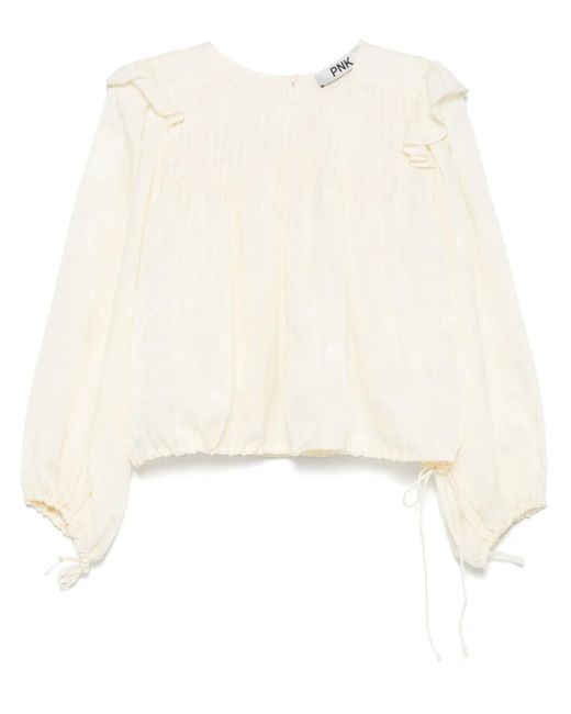 Pink Natural Drawstring-Waist Blouse