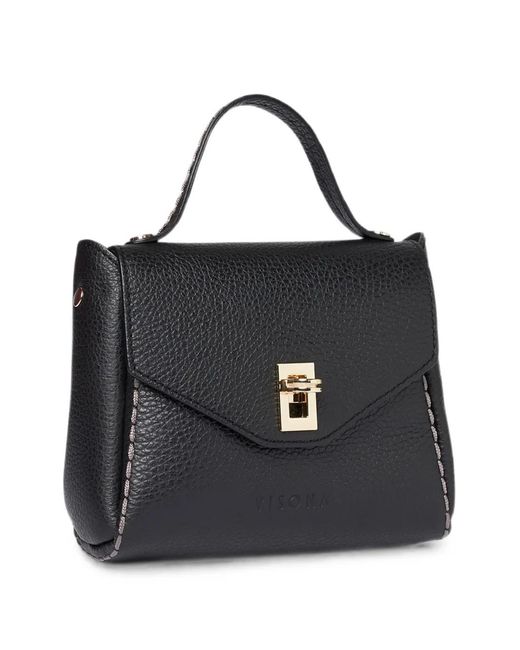 VISONA Black Mini Grained Tote Bag