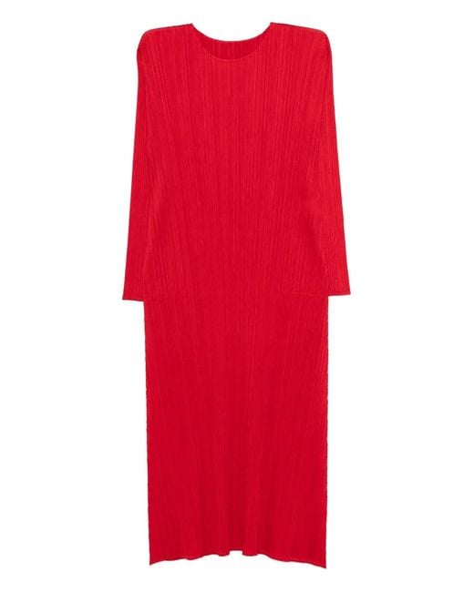 Pleats Please Issey Miyake Red Pleated Long Dress