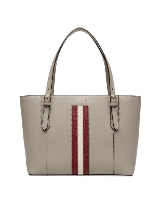 Bally Gray Embossed Leather Ribbon Tote Bag