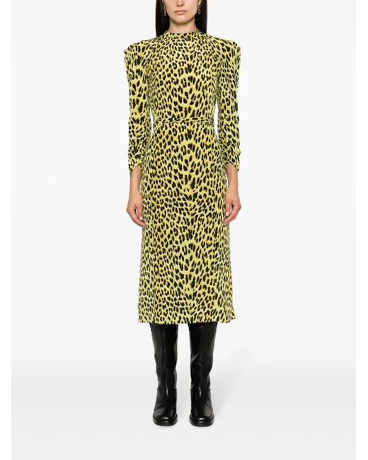 Zadig & Voltaire Green Racyl Leopard-Print Silk Midi Dress