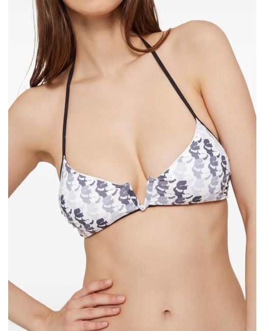 Karl Lagerfeld Natural Monogram-Print Halterneck Bikini Top