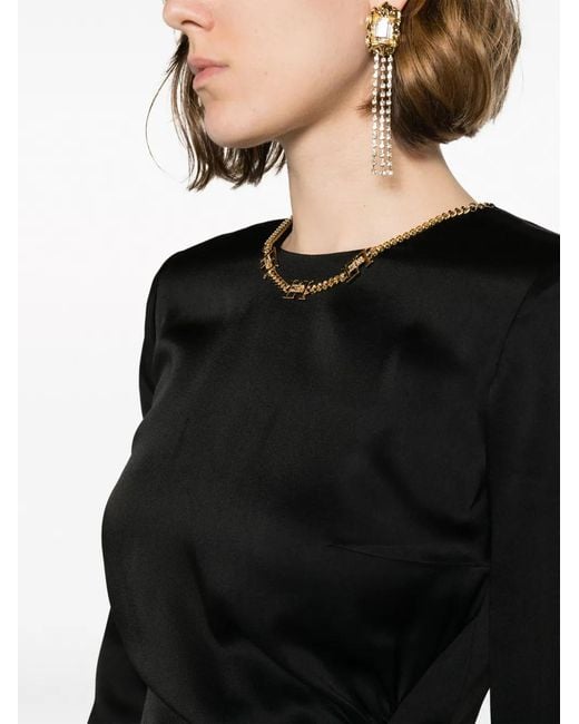 Elisabetta Franchi Black Chain-Embellished Asymmetric Crepe Dress