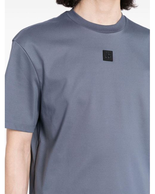 HUGO Blue Logo-patch Cotton T-shirt for men