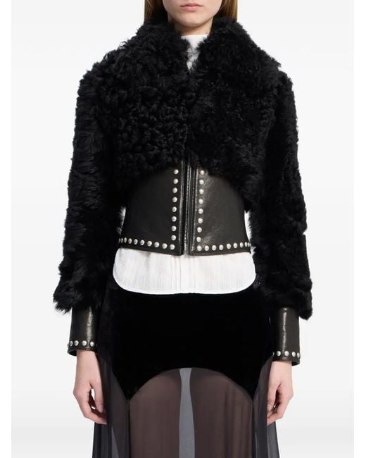 Ann Demeulemeester Black Stud-Embellished Shearling Jacket